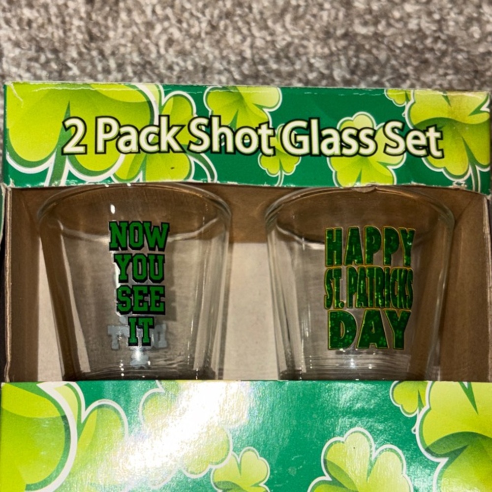 St. Patrick's Day 2-Pack Green Lettering Shot Glass Set